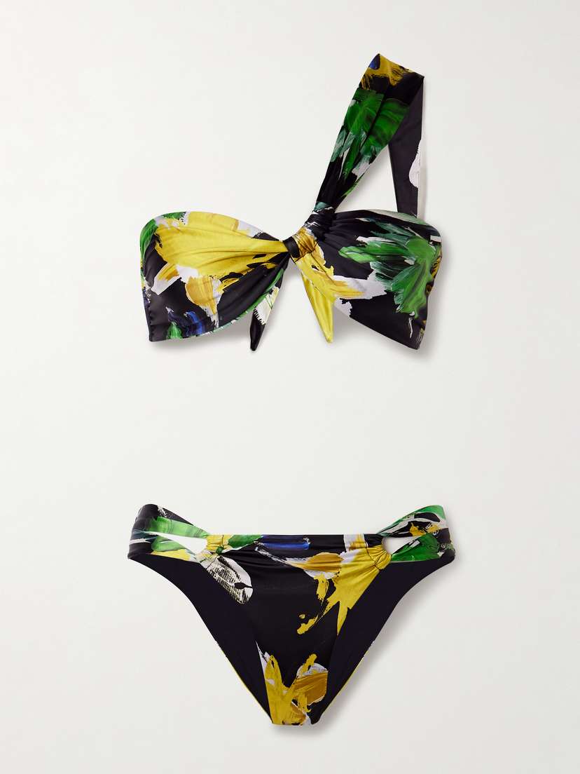 SARA CRISTINA Narcissus One-shoulder Printed Stretch-econyl® Bikini