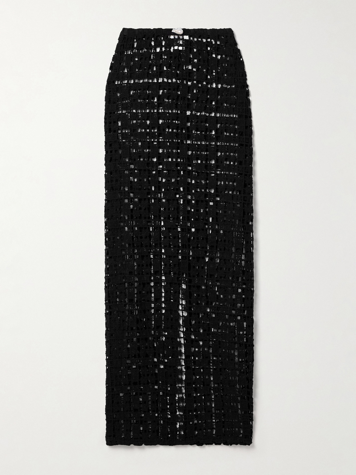 Sara Cristina Sun Embellished Crocheted Cotton Maxi Skirt In Black