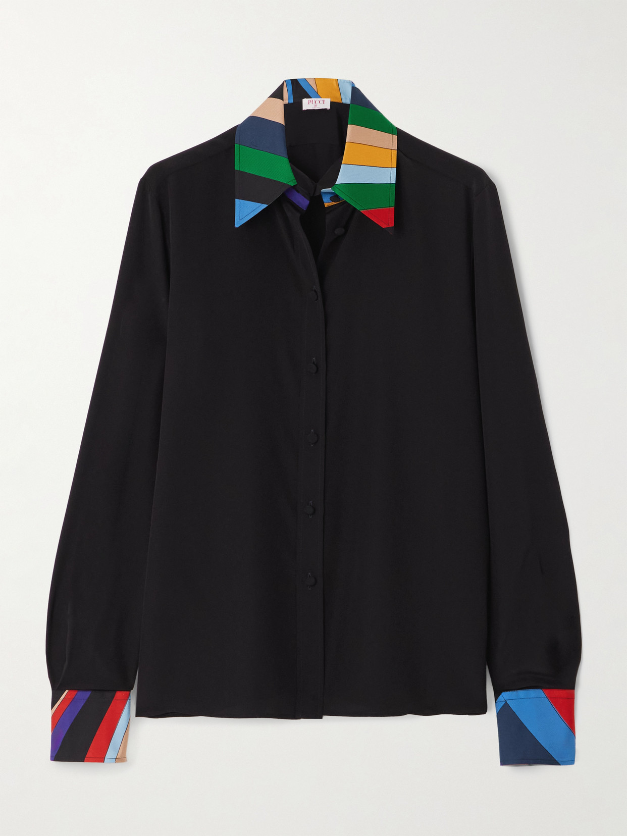 Pucci Abstract-print Trim Silk Shirt In Black