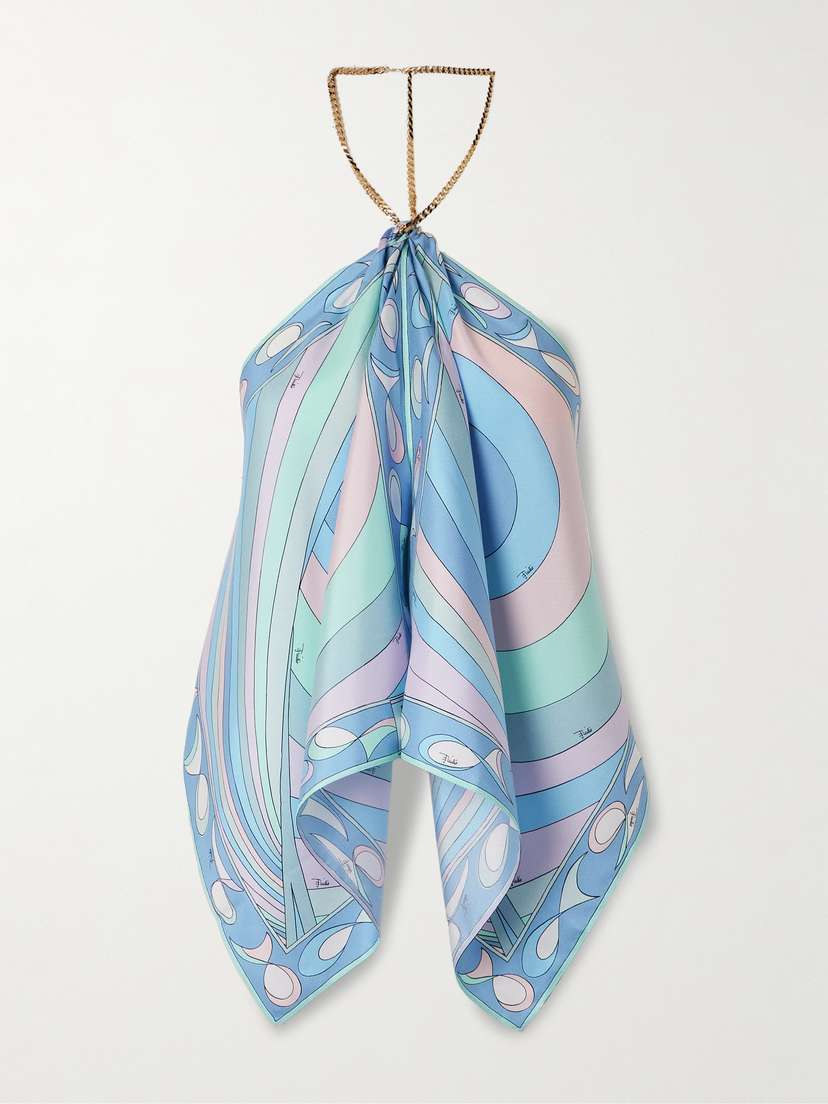 PUCCI Embellished Printed Silk-twill Halterneck Top - Beachwear One Size
