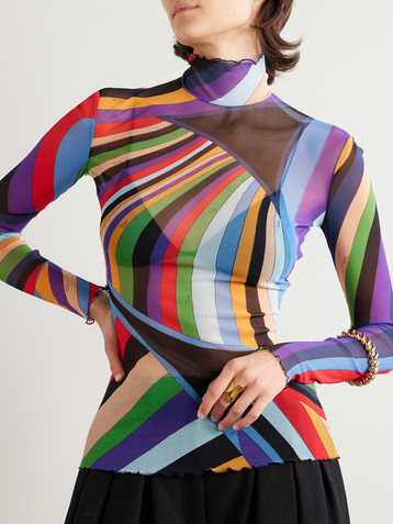 Pucci Iride printed stretch-tulle turtleneck top