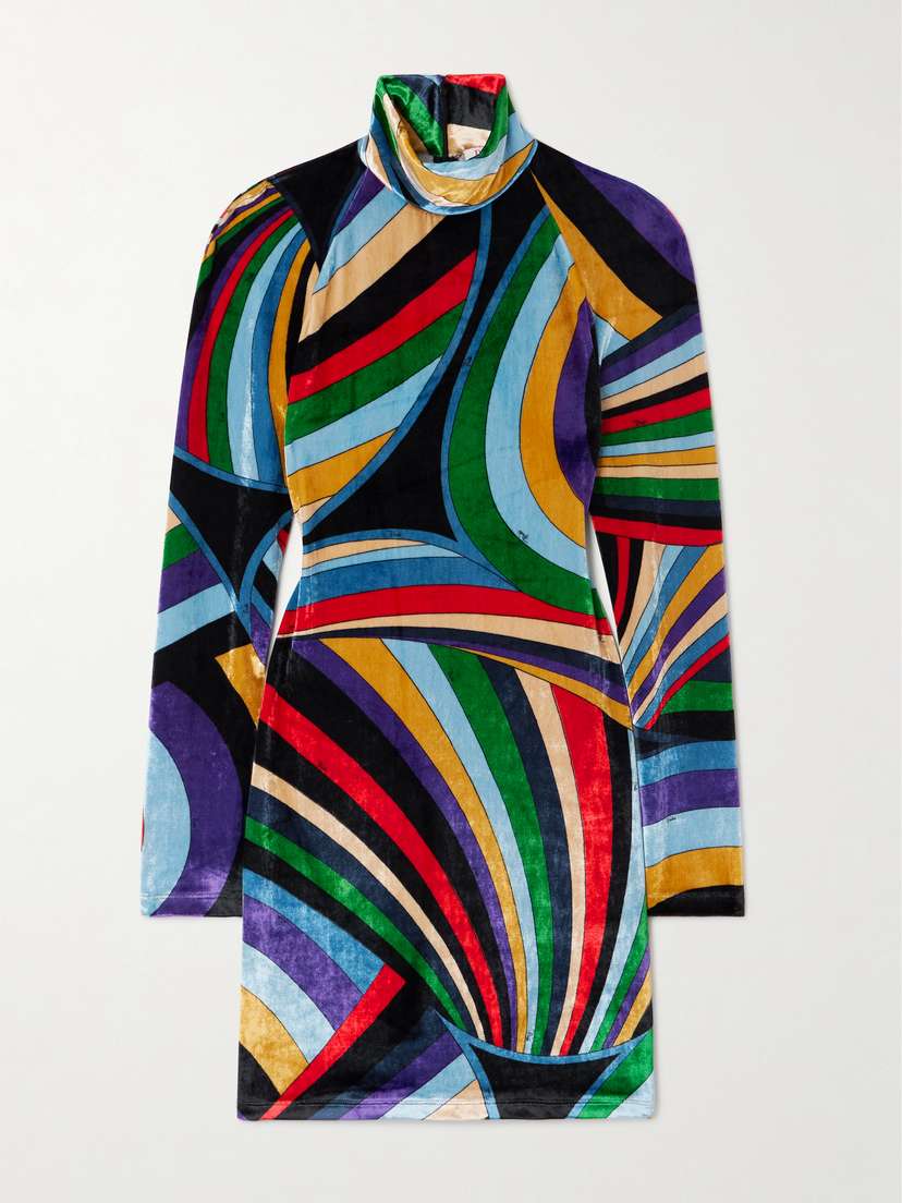 PUCCI Printed Stretch-velvet Turtleneck Mini Dress