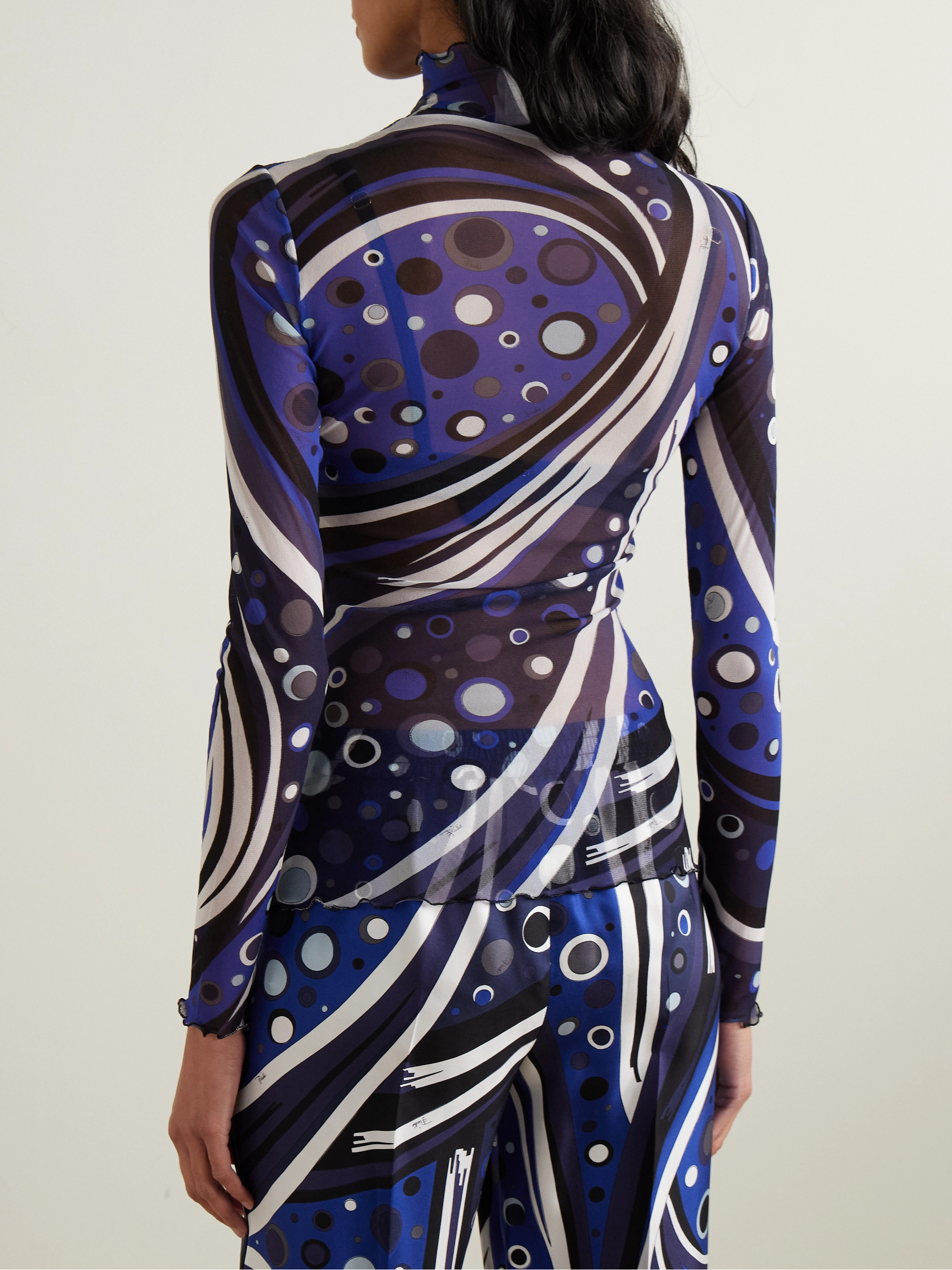 Pucci Printed tulle turtleneck top
