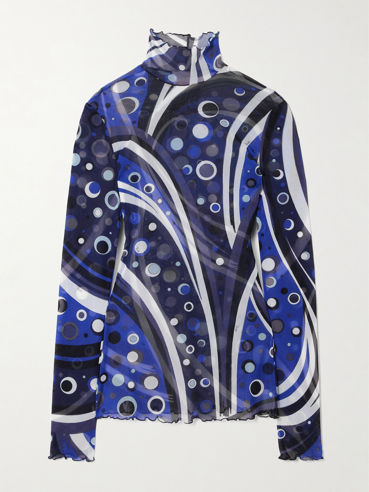 Pucci Printed Tulle Turtleneck Top In Blue