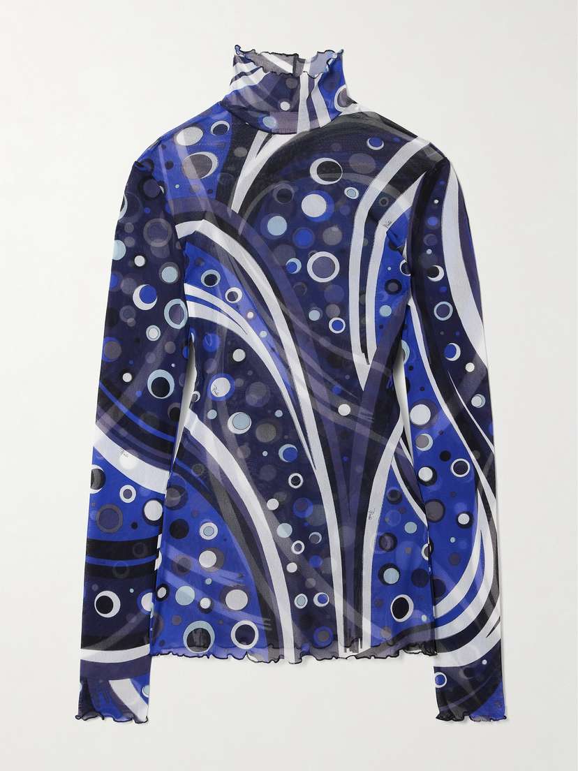 PUCCI Printed Tulle Turtleneck Top