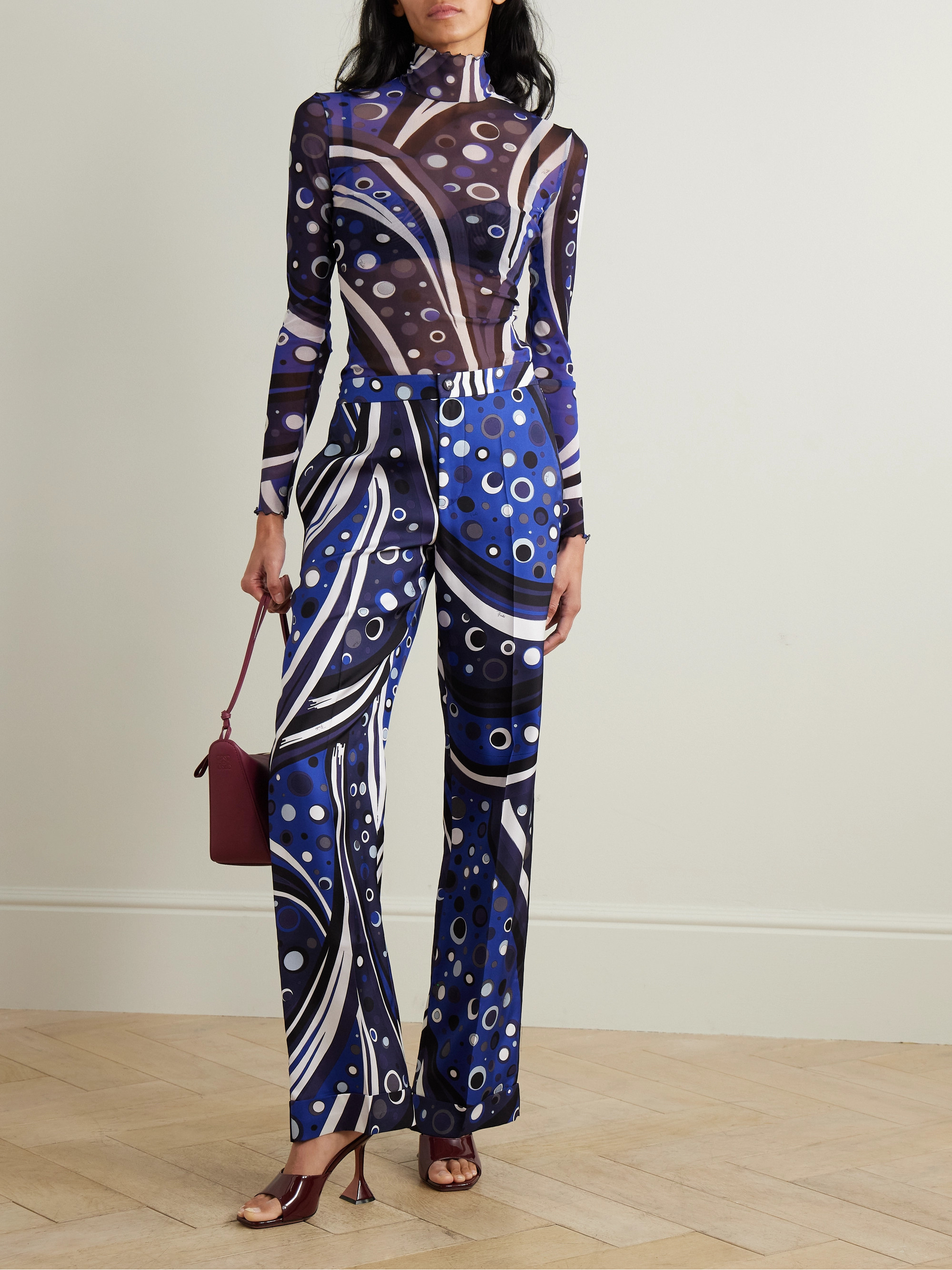 Pucci Printed tulle turtleneck top