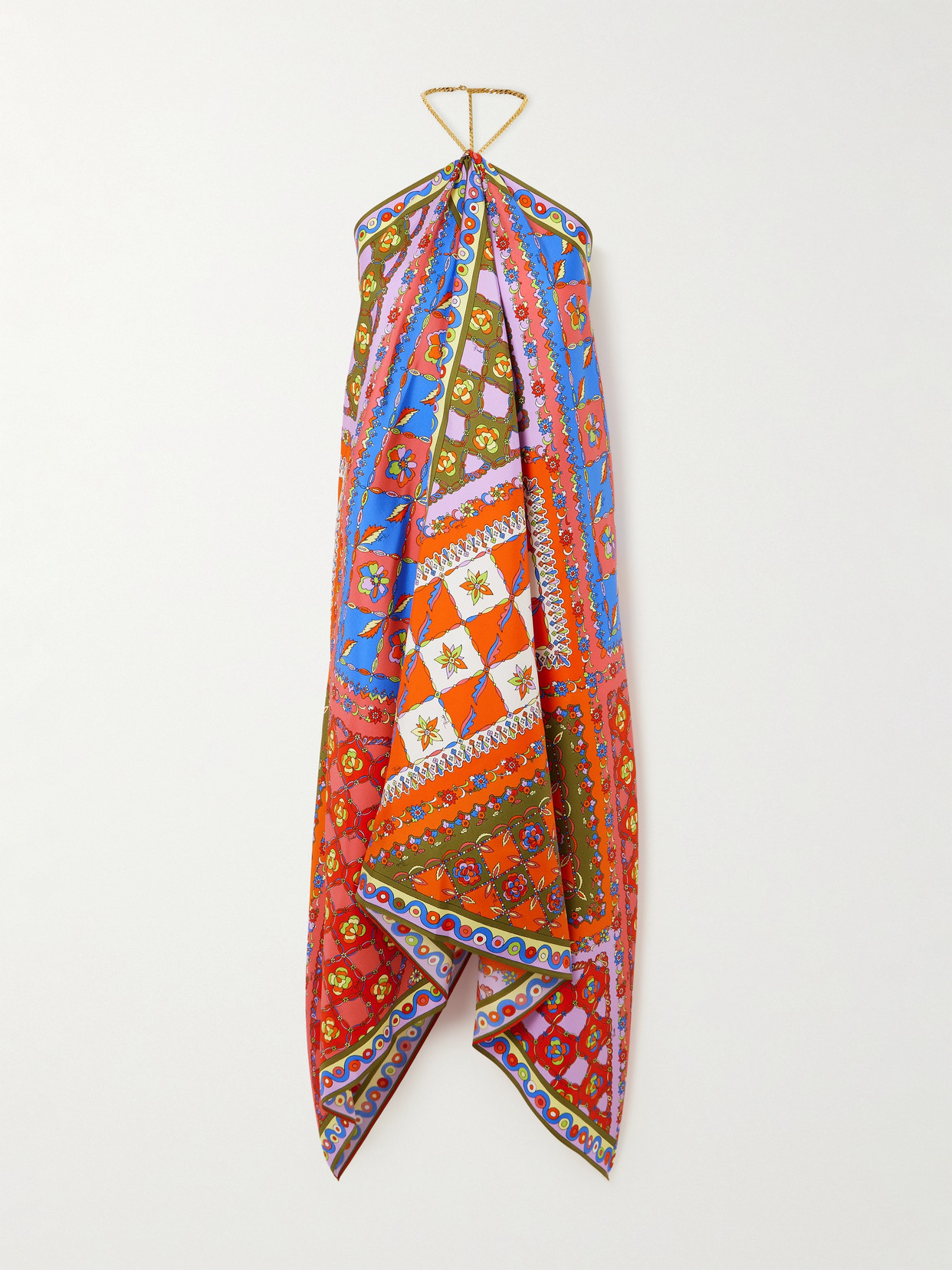 PUCCI - Asymmetric Printed Silk-twill Halterneck Midi Dress - Red