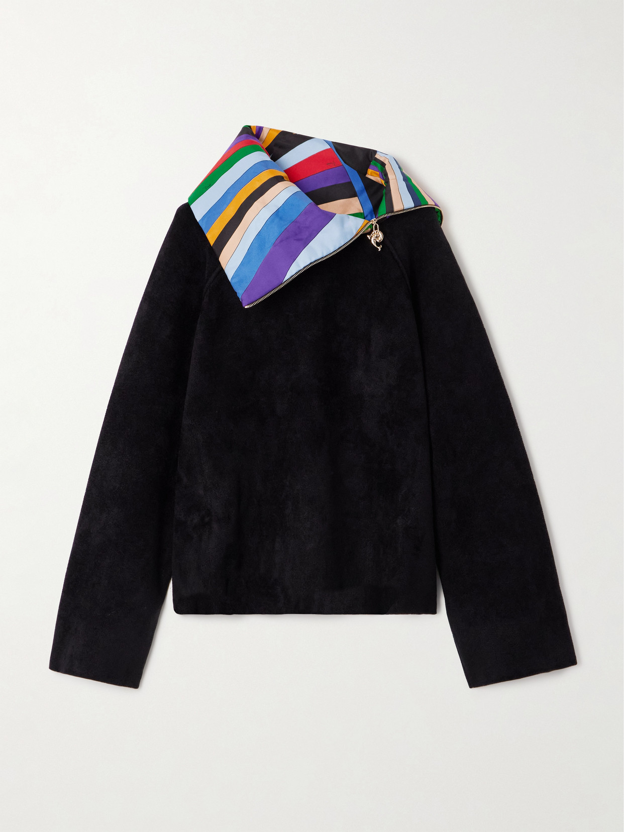 Pucci Silk-satin Trimmed Wool-blend Fleece Half-zip Sweater In Black