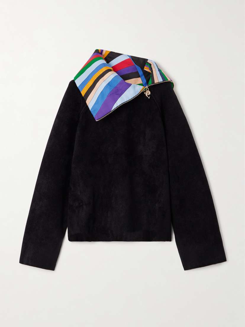 PUCCI Silk-satin Trimmed Wool-blend Fleece Half-zip Sweater