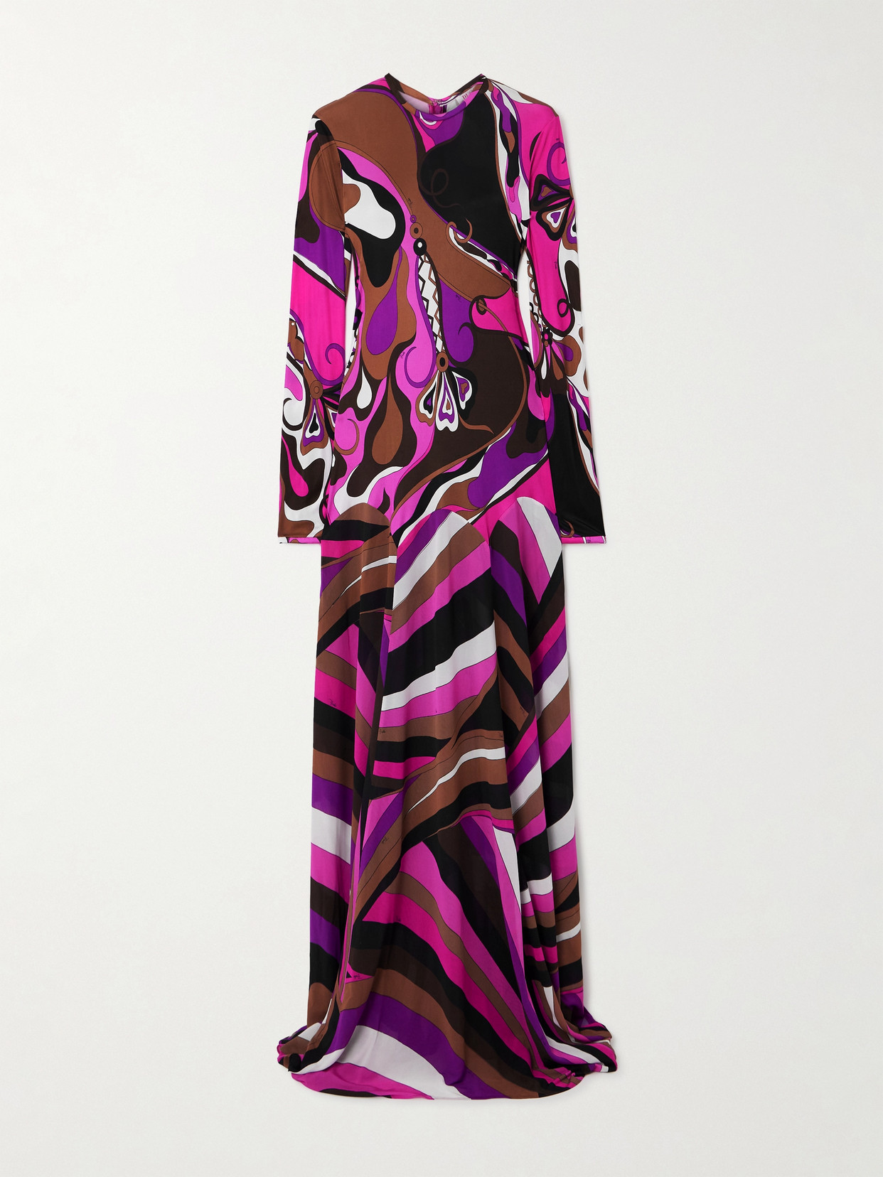 Pucci Pleated Paneled Printed Satin-jersey And Stretch-mesh Maxi Dress In Pink