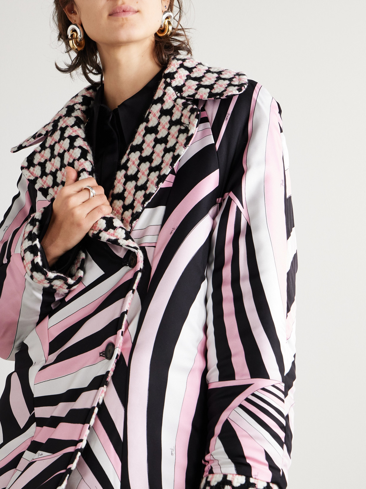 Pucci Reversible Double-breasted Printed Silk-twill And Wool-blend Tweed Jacket In Pink