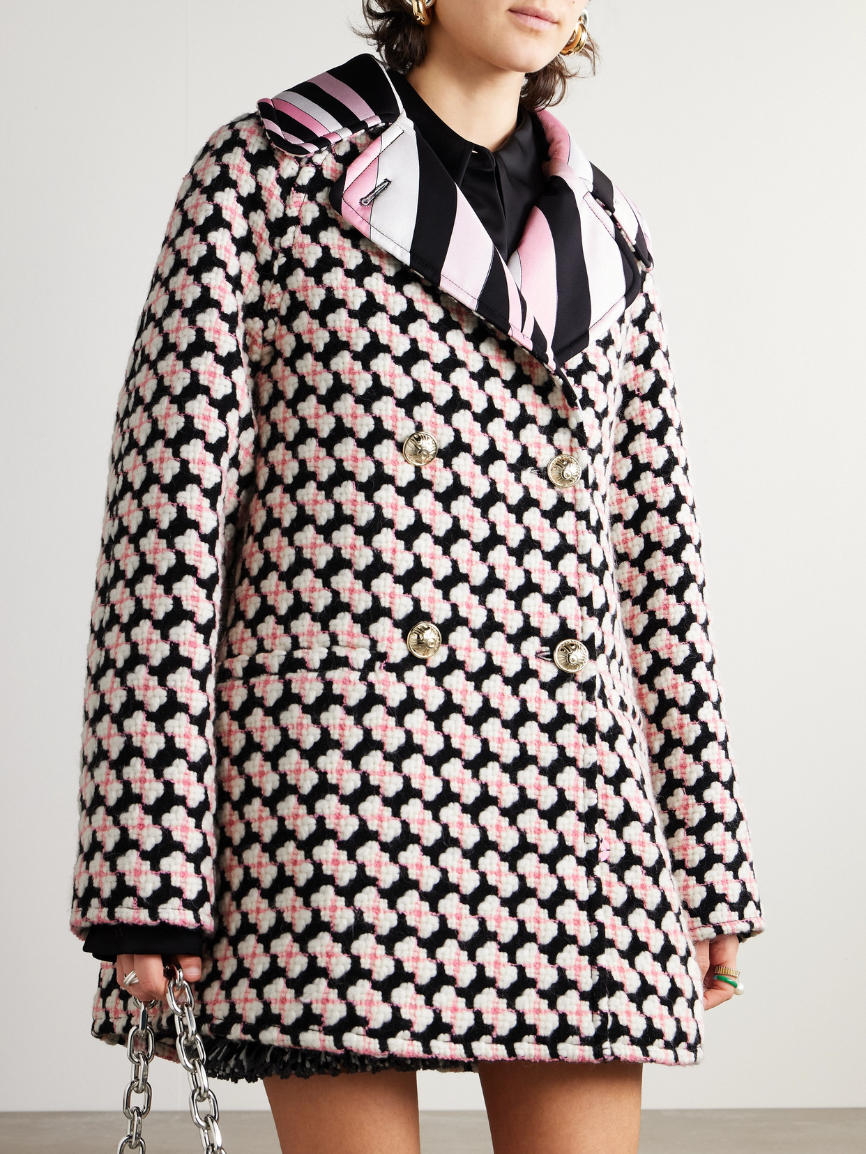 Pucci Reversible Double-breasted Printed Silk-twill And Wool-blend Tweed Jacket In Pink