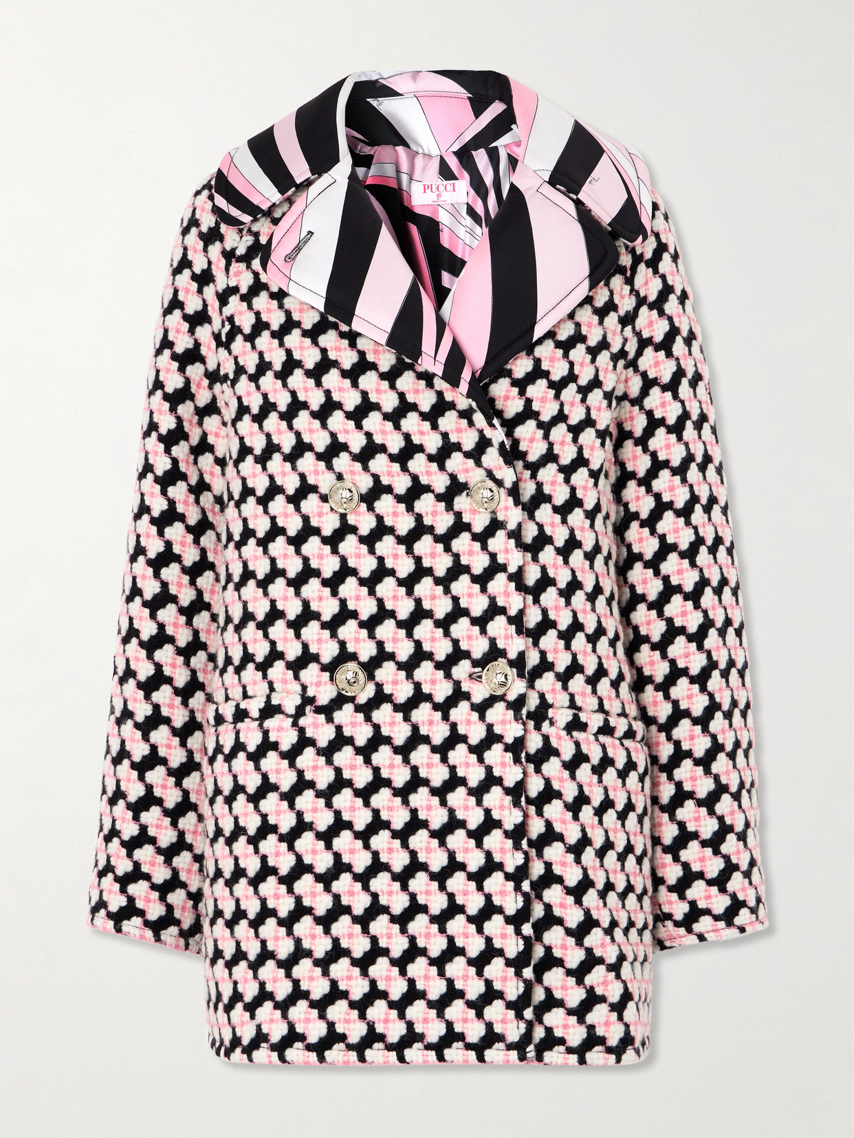 Pucci Reversible Double-breasted Printed Silk-twill And Wool-blend Tweed Jacket In Pink