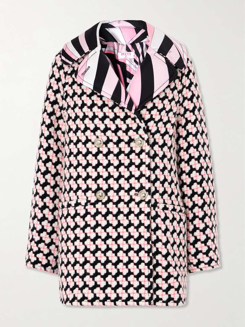 PUCCI Reversible Double-breasted Printed Silk-twill And Wool-blend Tweed Jacket