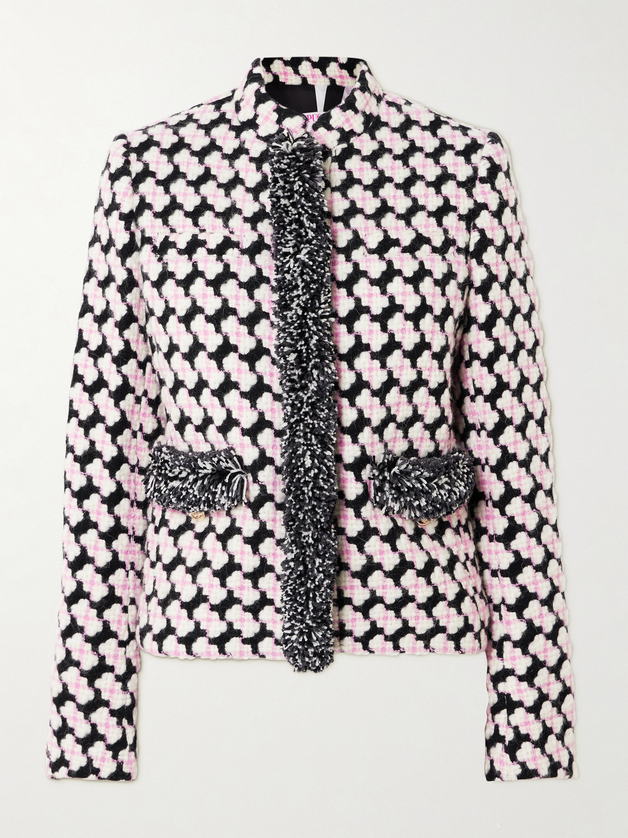 Pucci Fringed Wool-blend Tweed Jacket In Pink