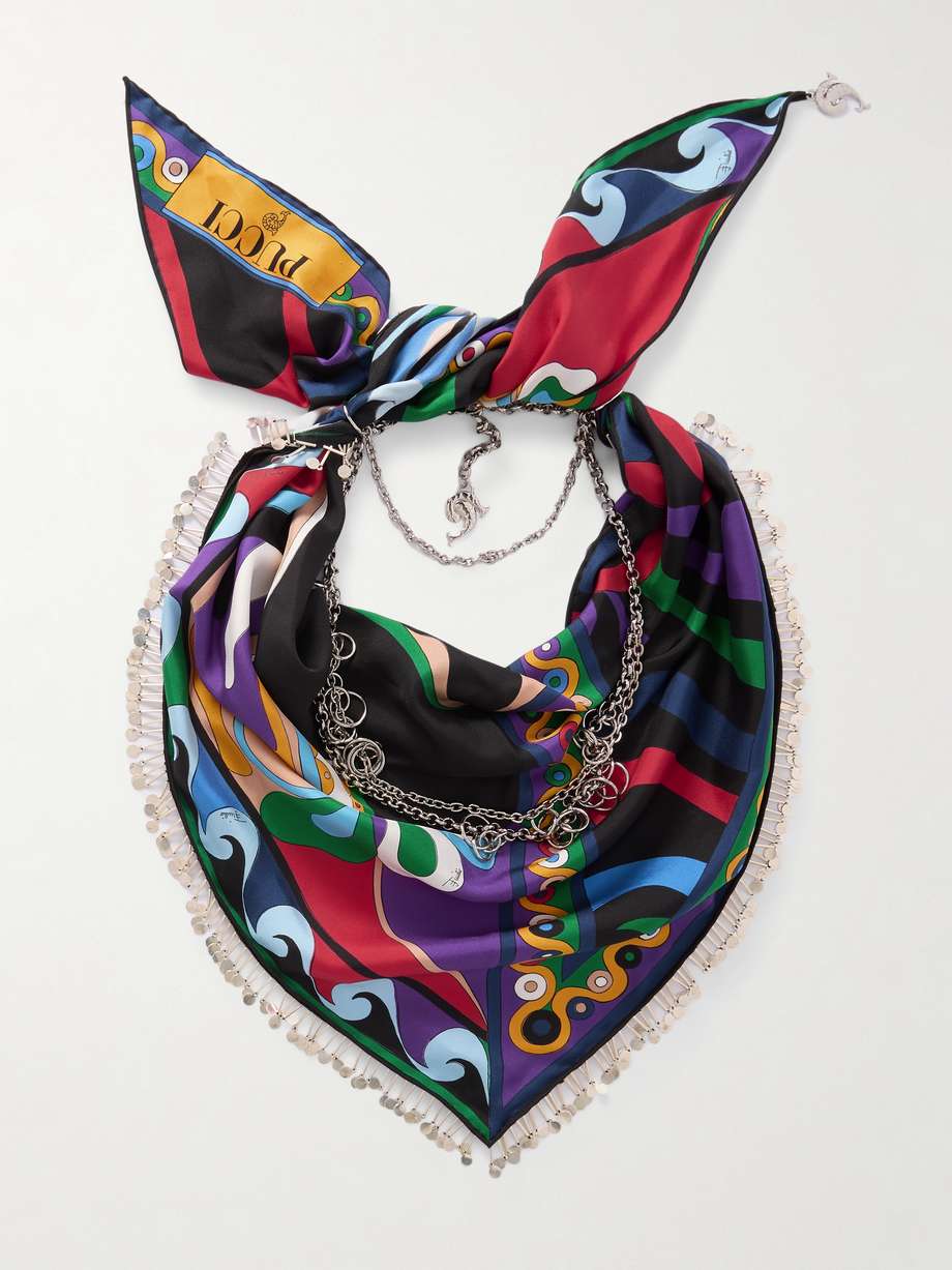 PUCCI 带缀饰印花真丝斜纹布围巾 | NET-A-PORTER