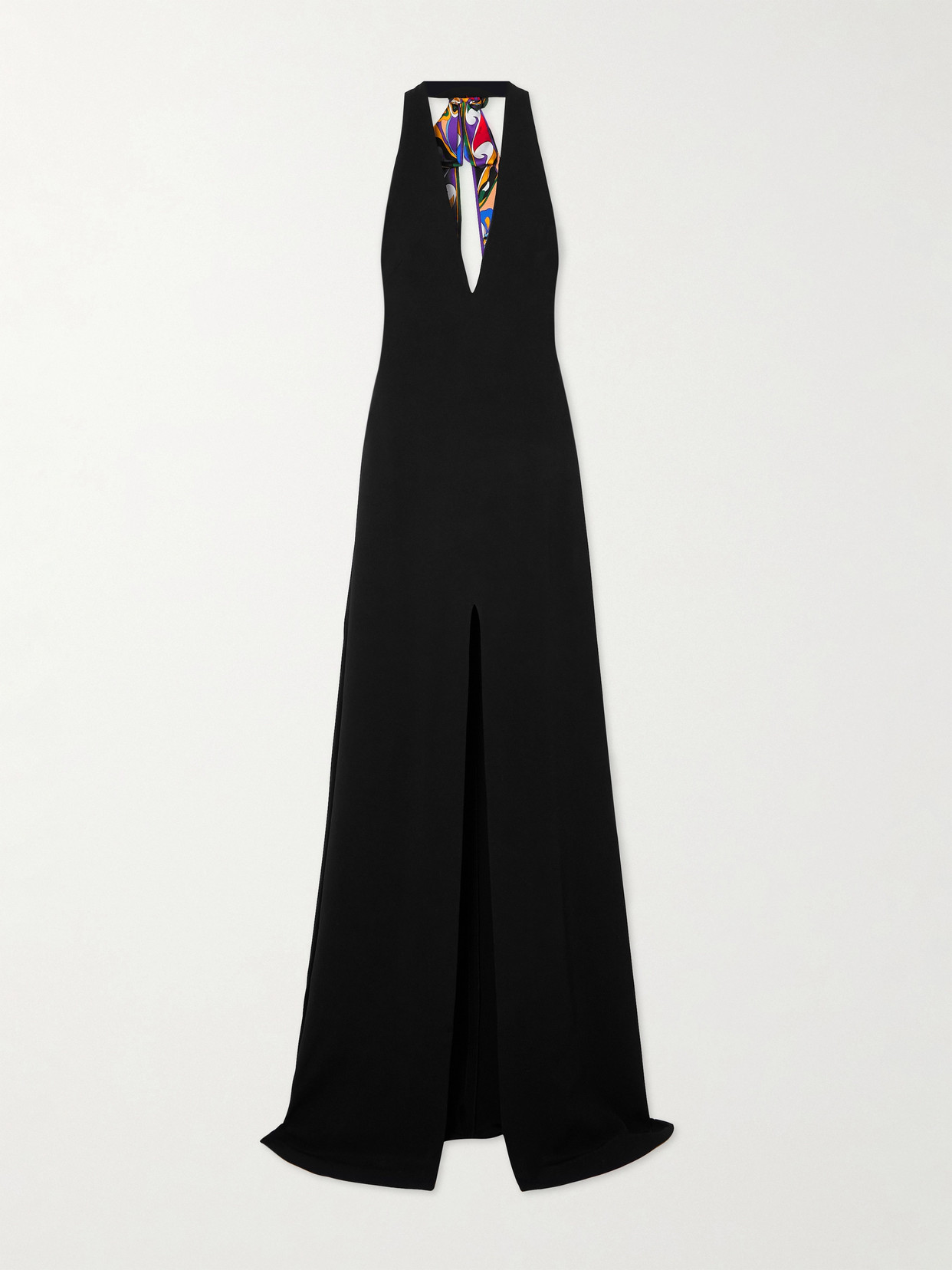 PUCCI - Printed Silk-twill Trimmed Cady Halterneck Maxi Dress - Black