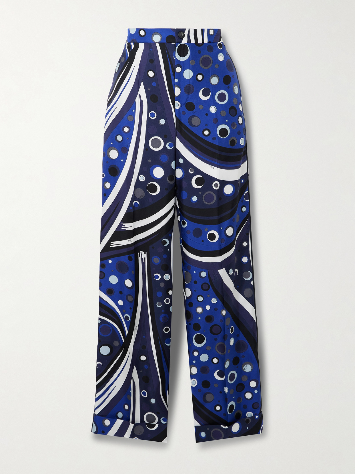 Pucci Printed Silk-twill Wide-leg Pants In Blue