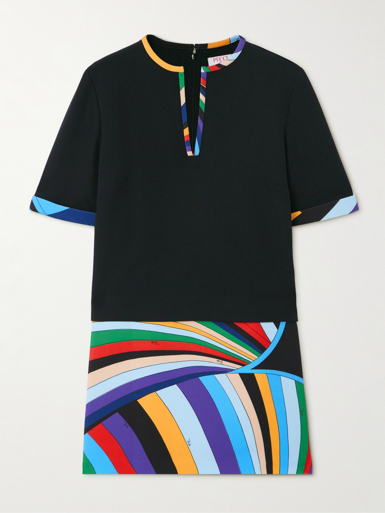 Pucci Paneled Printed Cady Mini Dress In Black