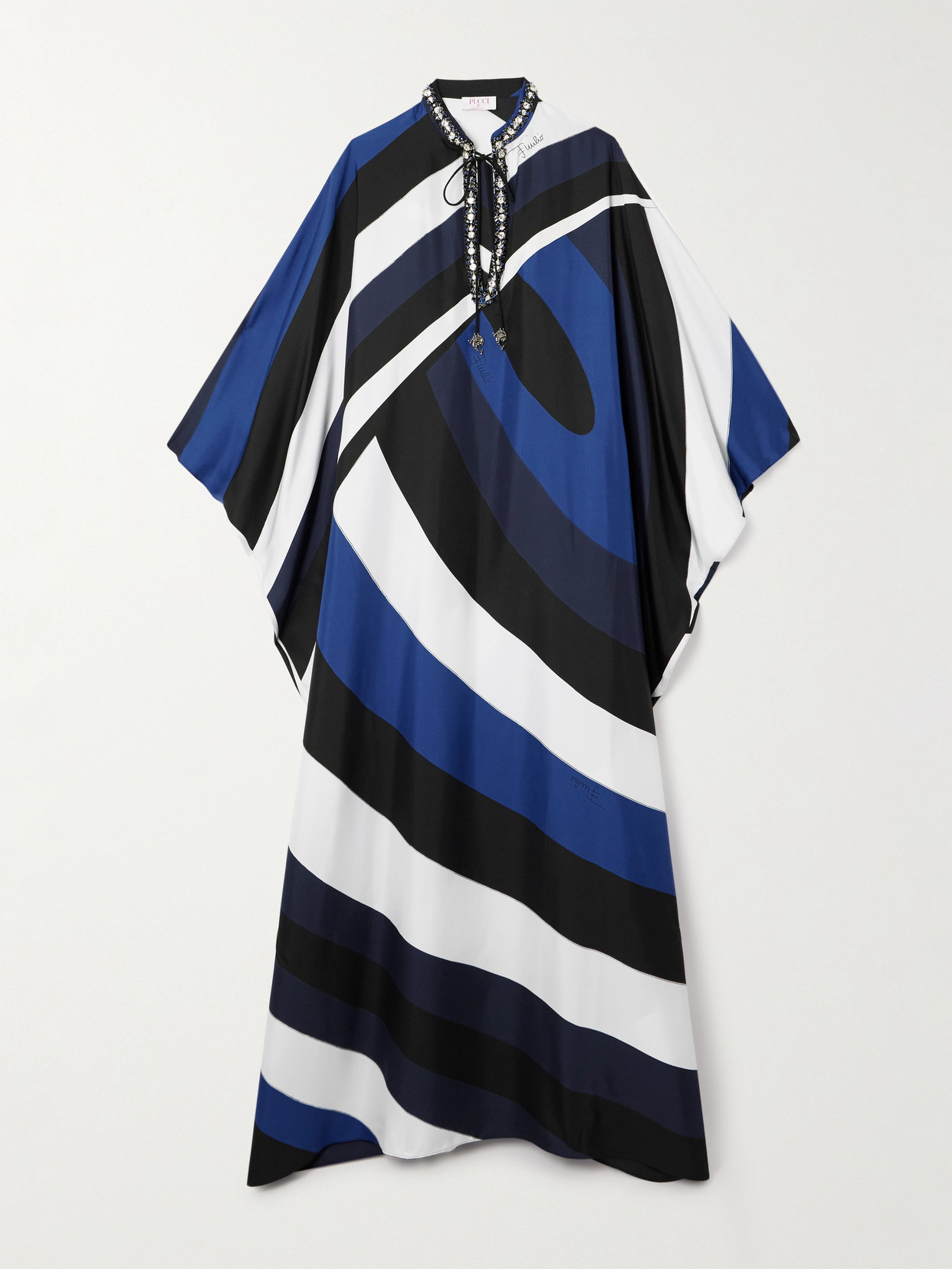 Pucci Iride Embellished Silk Twill Kaftan In Blue