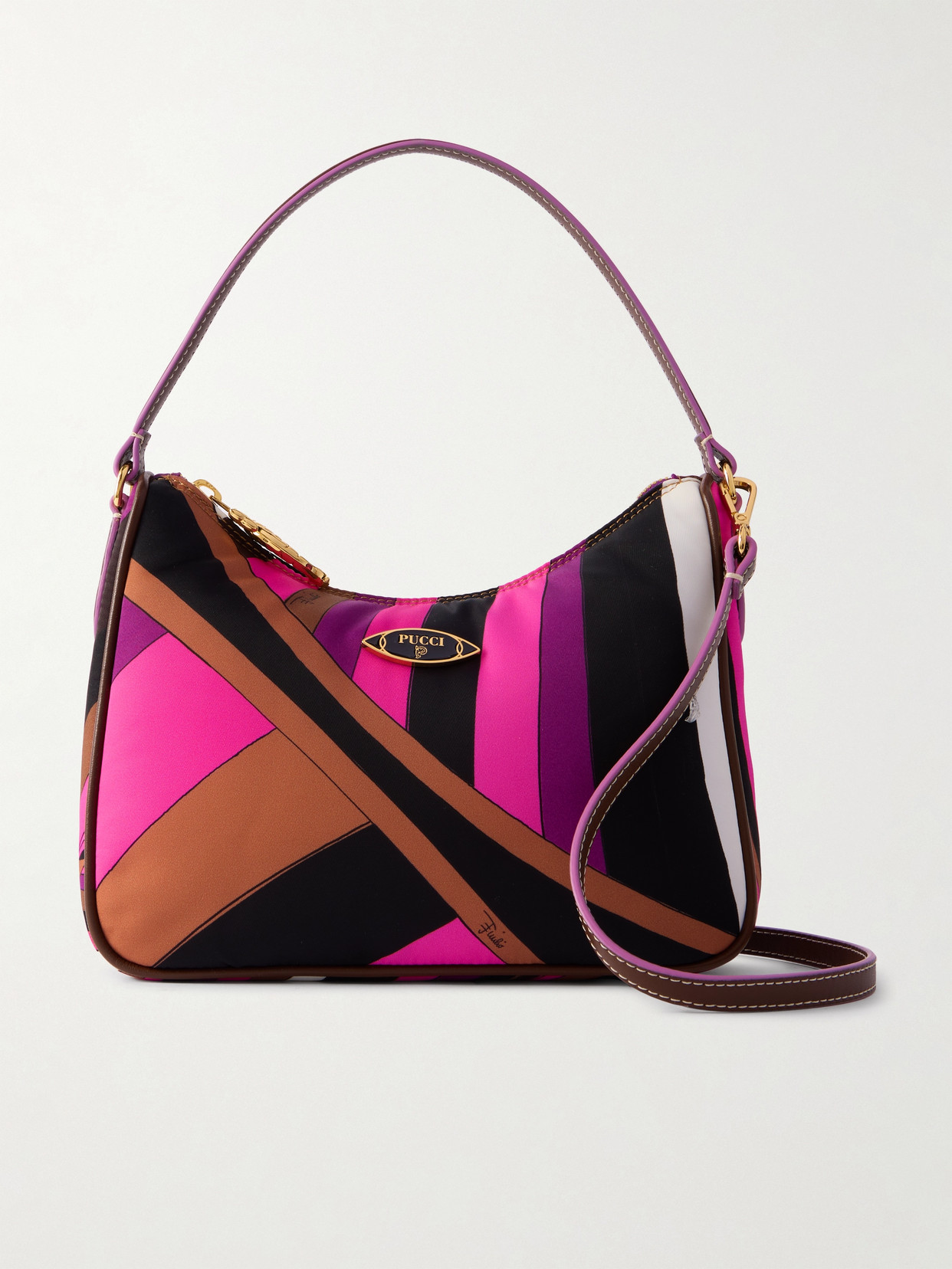 Pucci Leather-trimmed Printed Padded Shell Shoulder Bag In Pink
