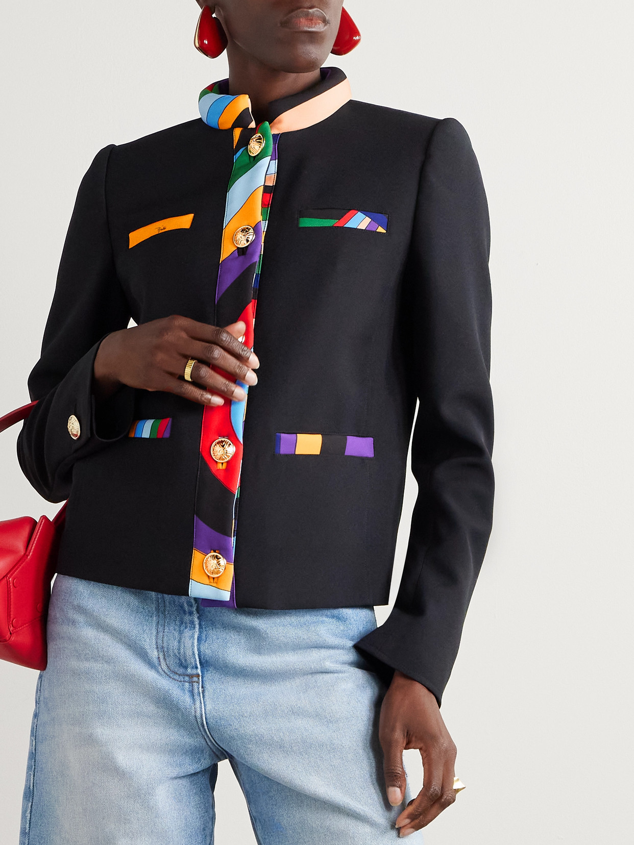 Pucci Contrast-trim Single-breasted Jacket In Black