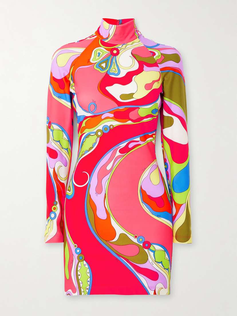 PUCCI Printed Stretch-twill Turtleneck Mini Dress