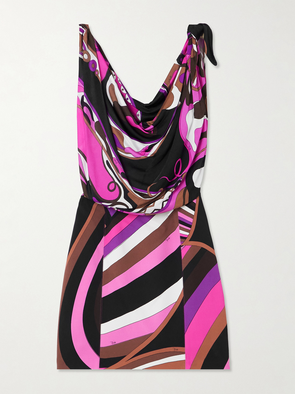 Pucci Knotted Draped Printed Satin And Cady Mini Dress In Pink