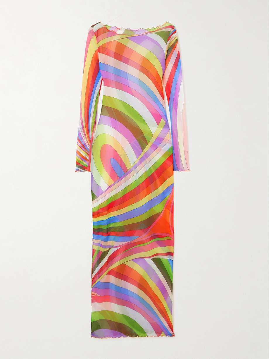 printed tulle maxi dress