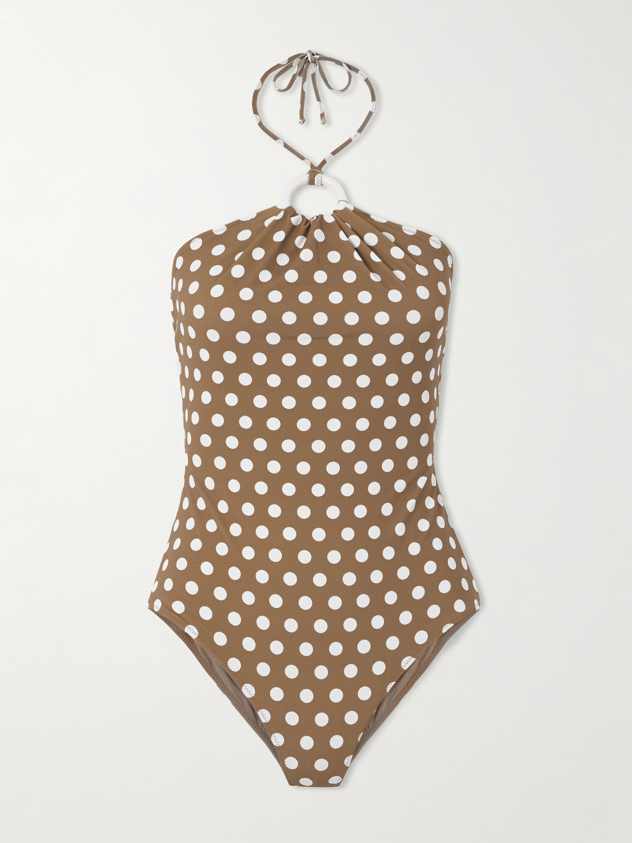 Marysia Avalon Polka-dot Halterneck Swimsuit In Brown