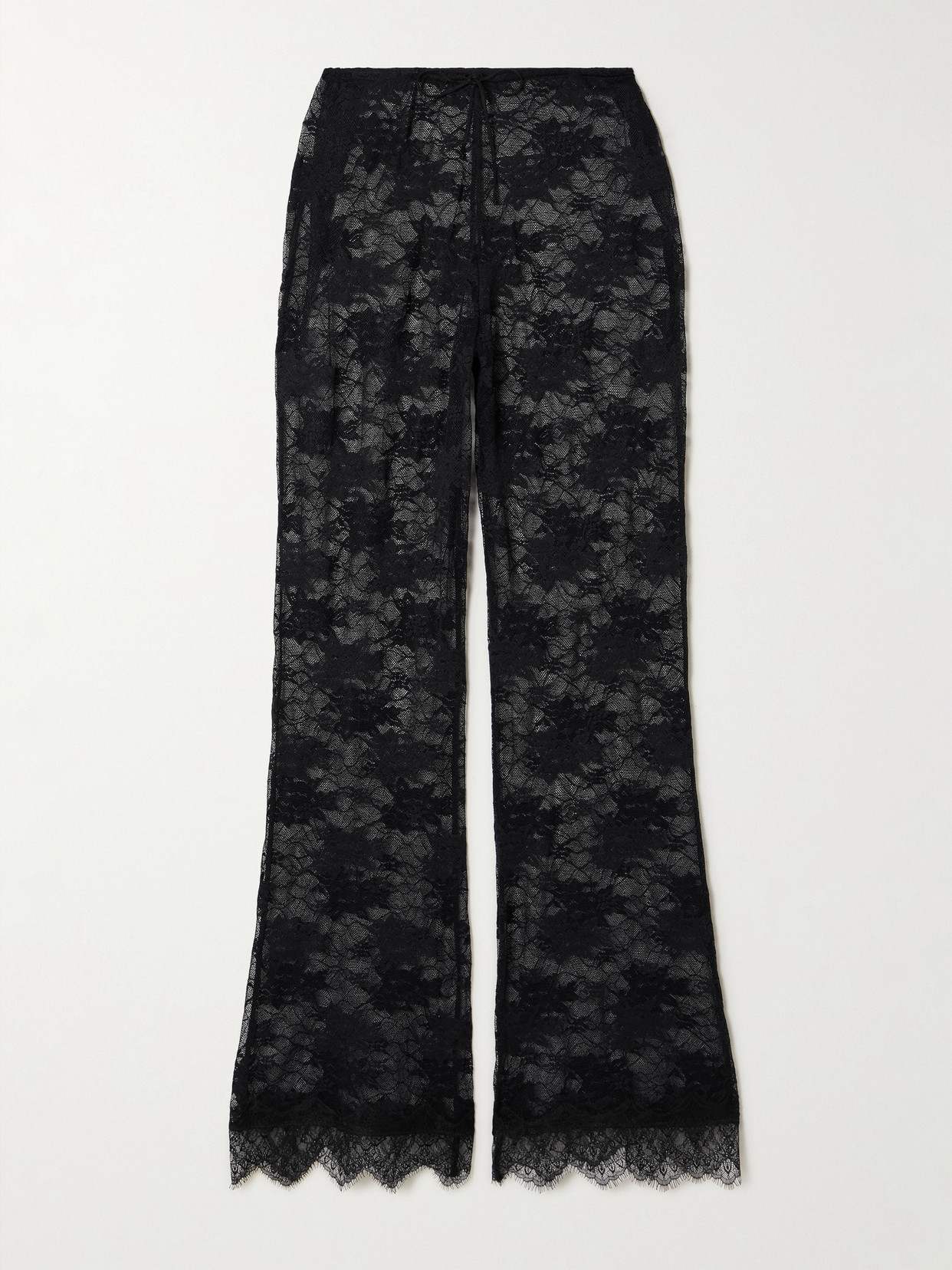 Oséree - Scalloped Stretch-lace Straight-leg Pants - Black