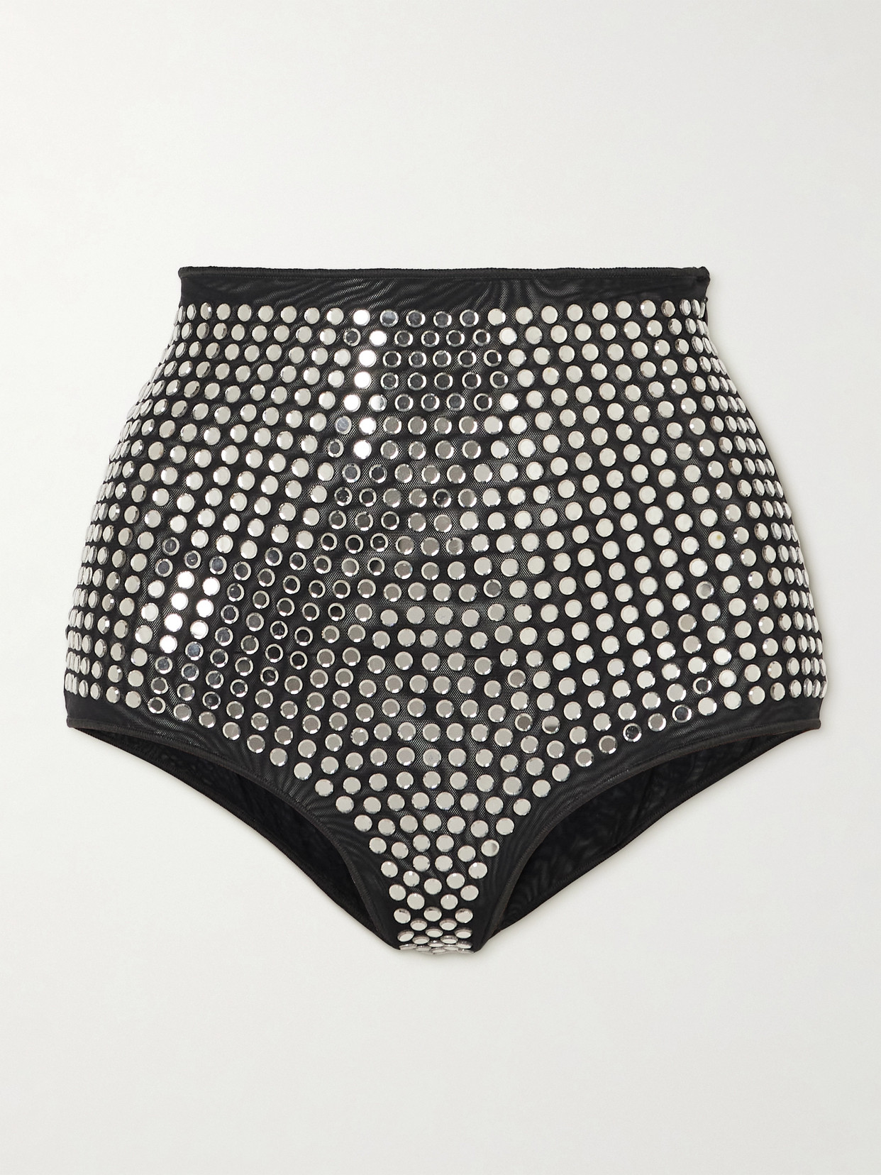 Oseree Crystal-embellished Stretch-tulle Briefs In Black