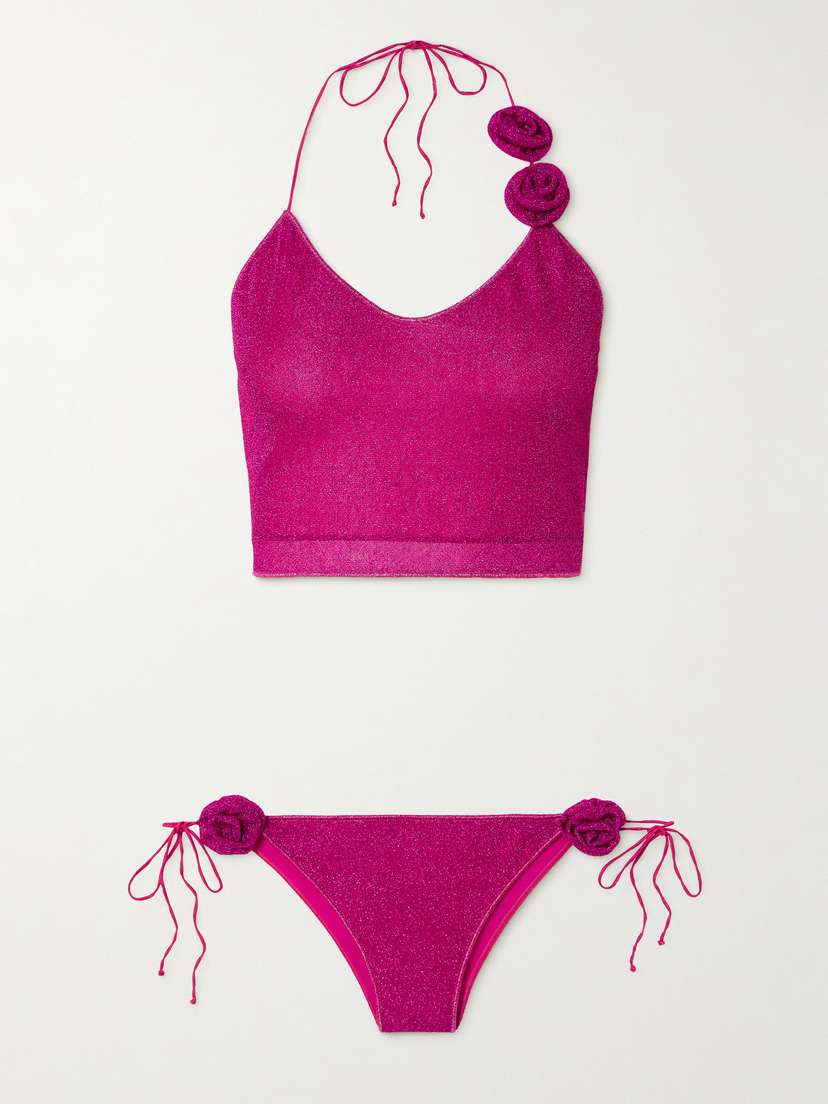 Oséree Lumière Rose Appliquéd Metallic Bikini