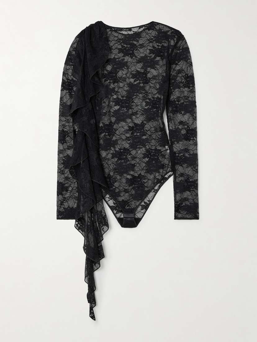 Oséree Ruffled Stretch-lace Bodysuit