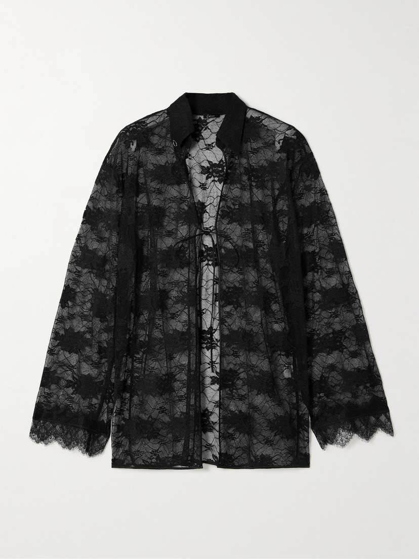 Oséree Satin-trimmed Scalloped Stretch-lace Shirt