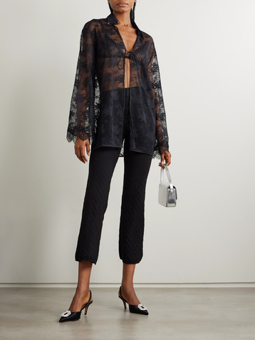 Oséree Satin-trimmed scalloped stretch-lace shirt