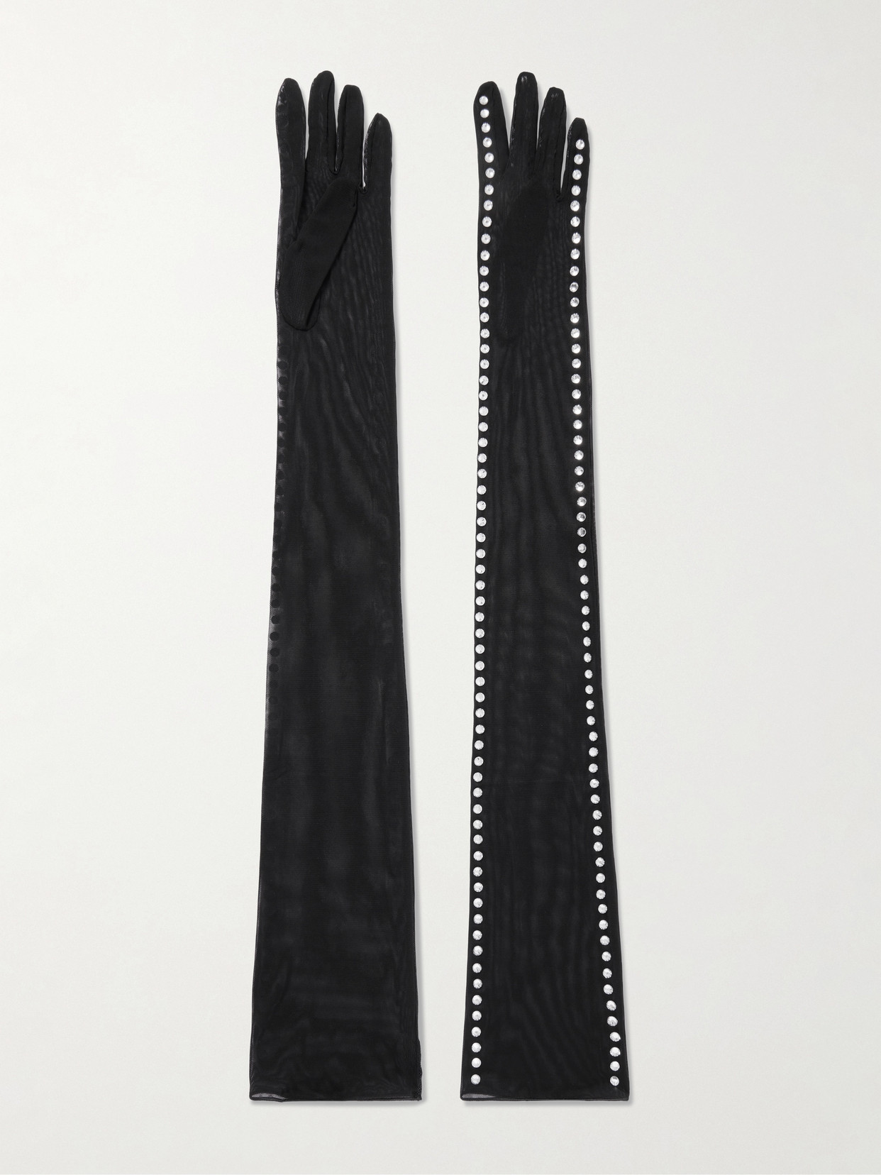 Oseree Crystal-embellished Mesh Gloves In Black