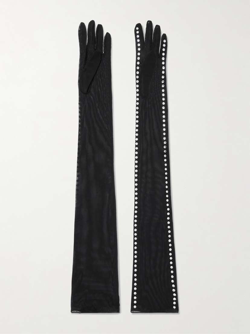 Oséree Crystal-embellished Mesh Gloves