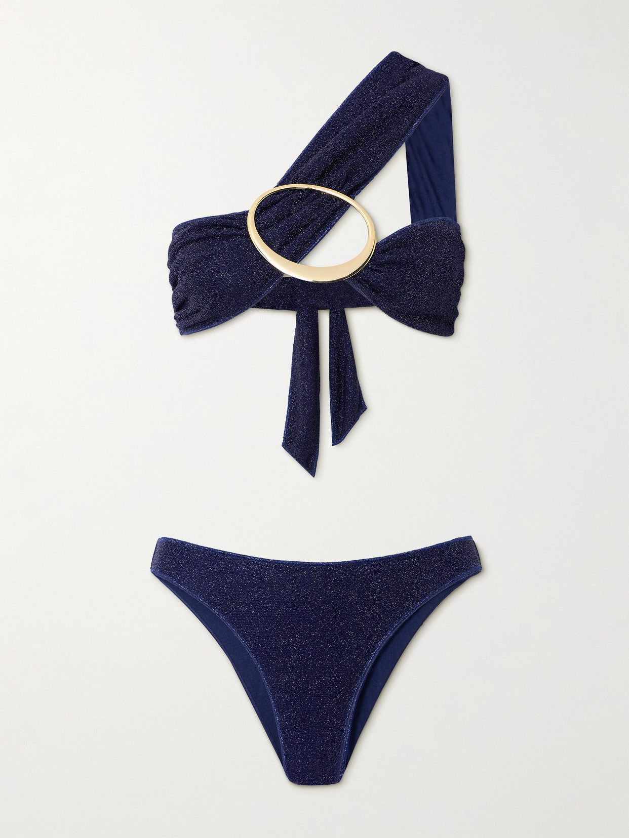 Oseree Lumière Maxi O One-shoulder Embellished Metallic Bikini In Unknown