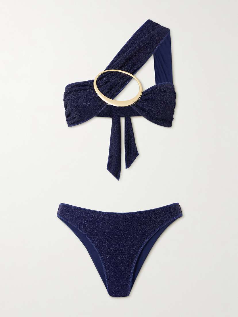 Oséree Lumière Maxi O One-shoulder Embellished Metallic Bikini