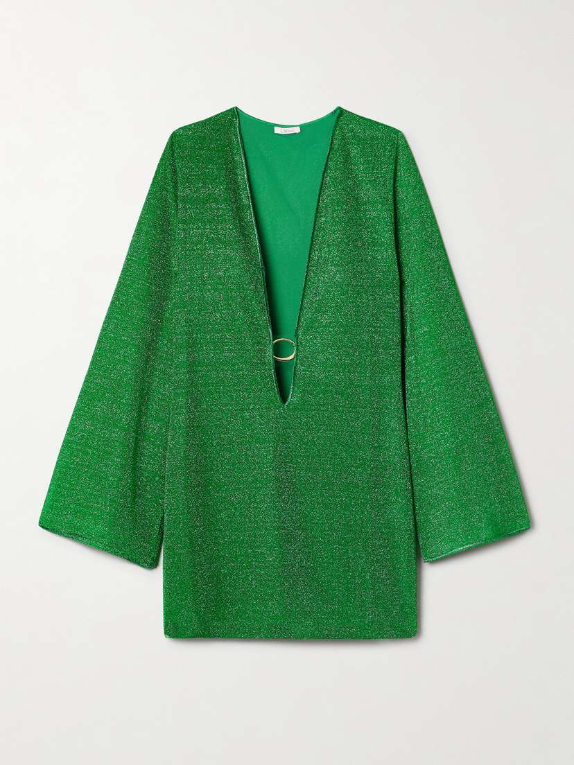 Oséree Lumière Embellished Metallic Stretch-knit Kaftan