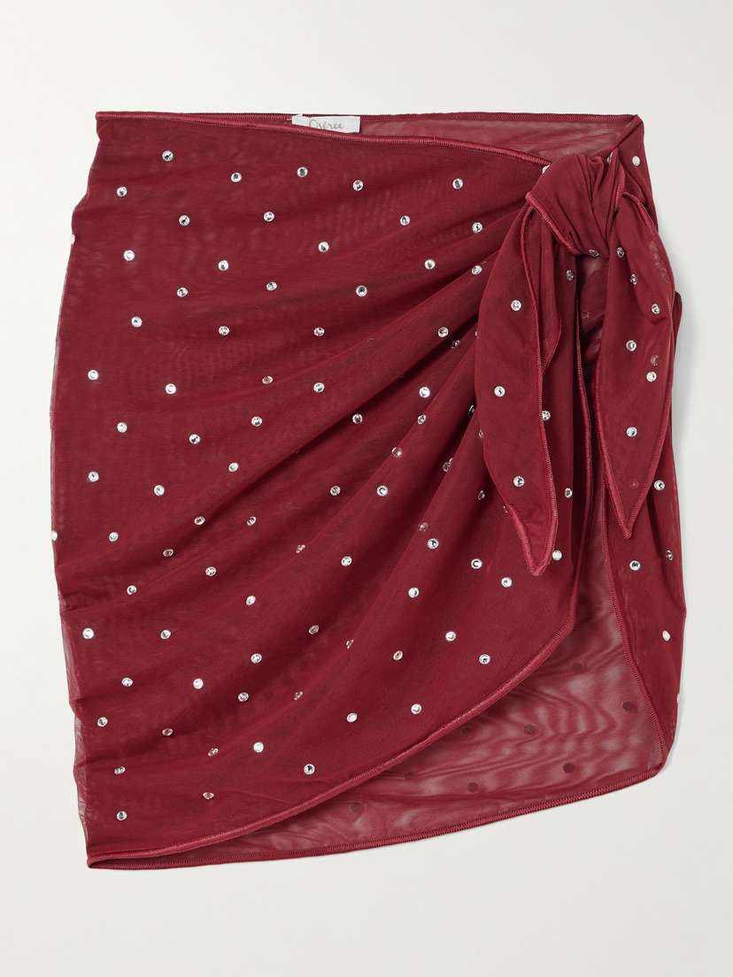 Oséree Crystal-embellished Stretch-mesh Pareo
