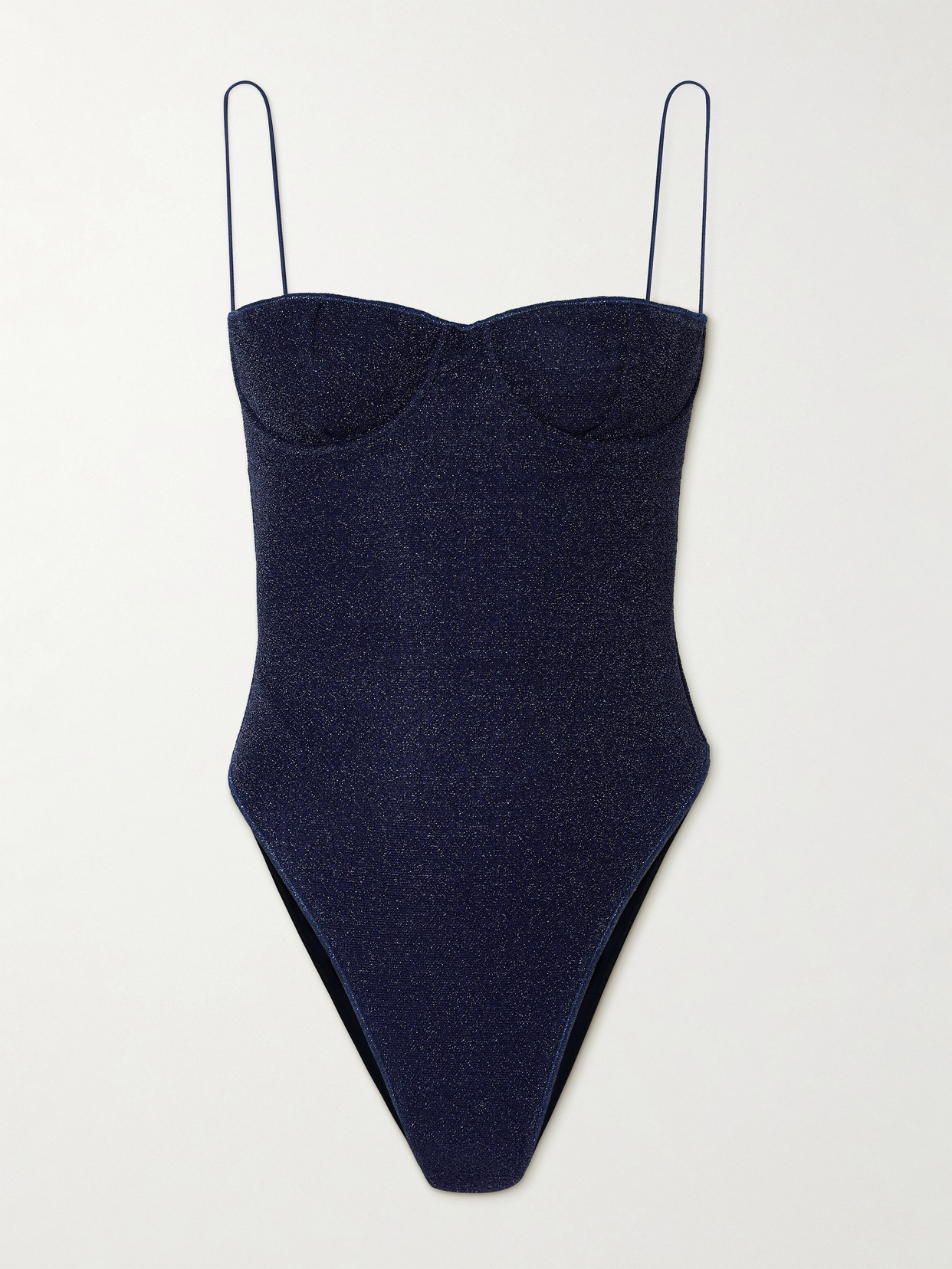 Oseree Lumière Stretch-lurex Swimsuit In Blue