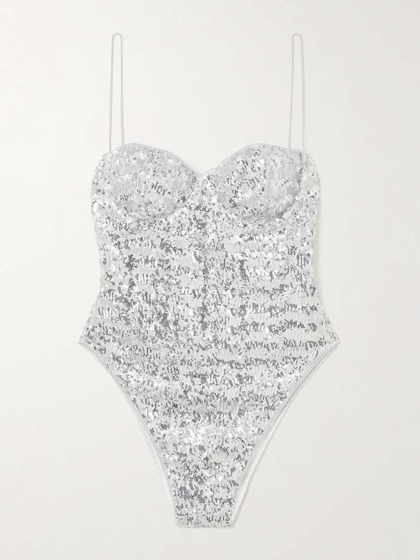 Oséree Sequined Jersey Balconette Bodysuit