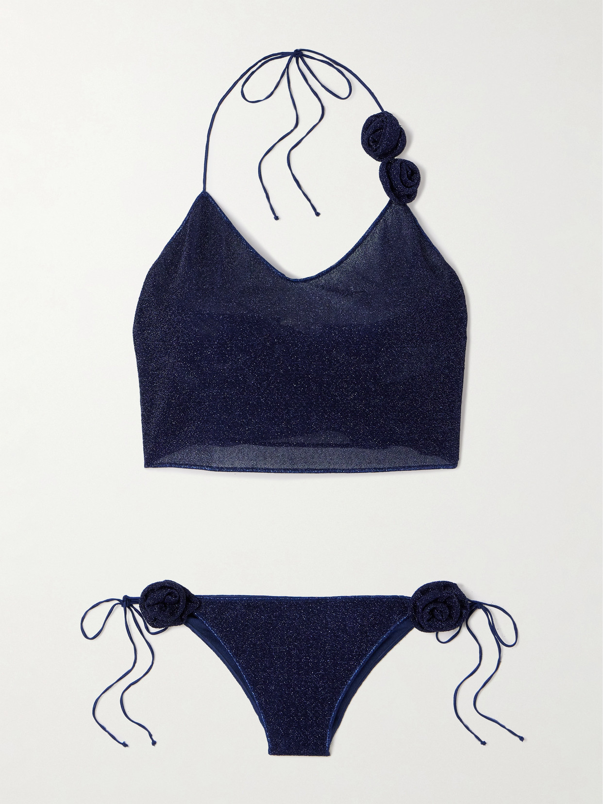 Oseree Lumière Rose Appliquéd Metallic Bikini In Blue