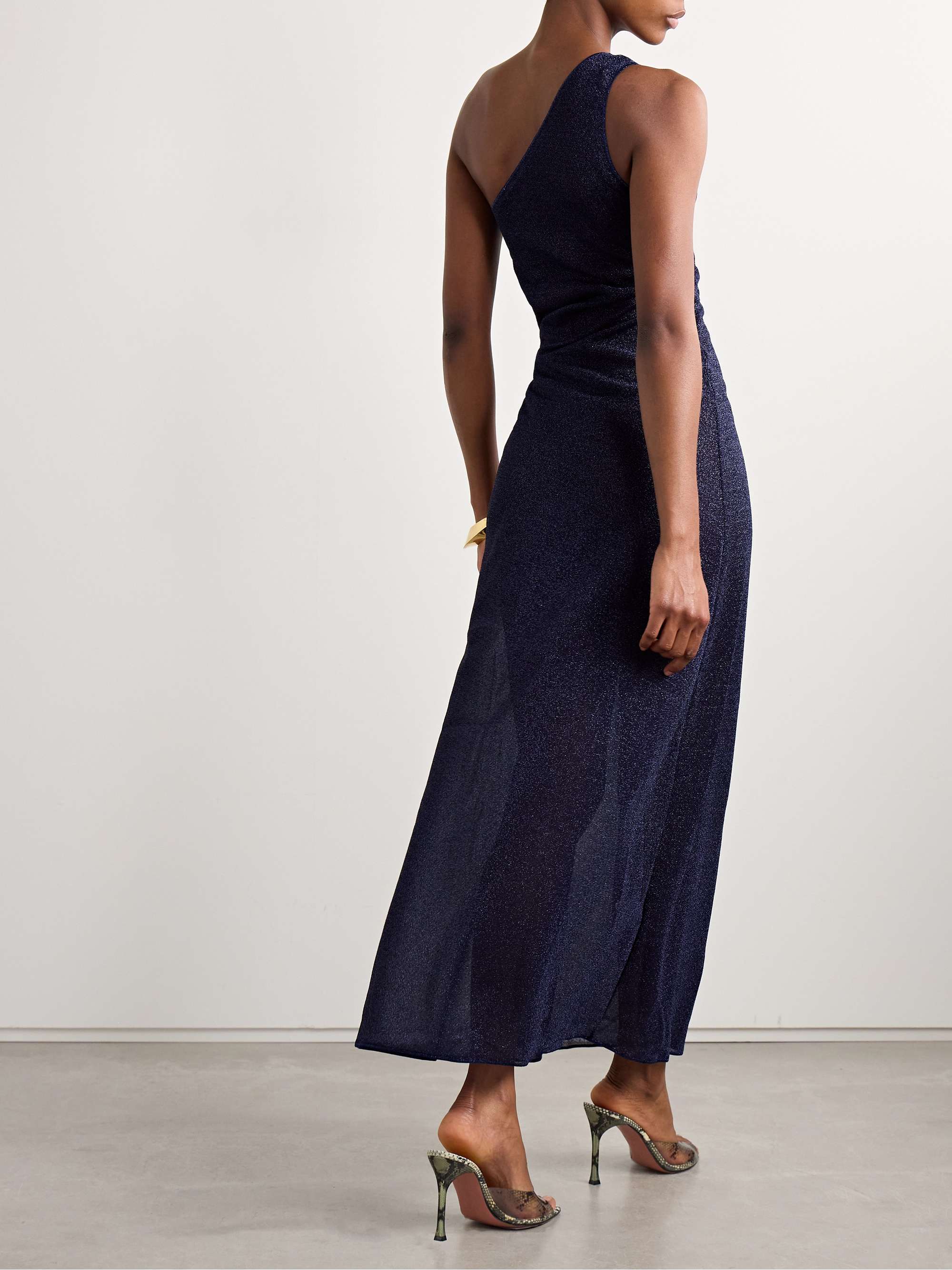 OSÉREE Lumière one-shoulder cutout metallic stretch-knit