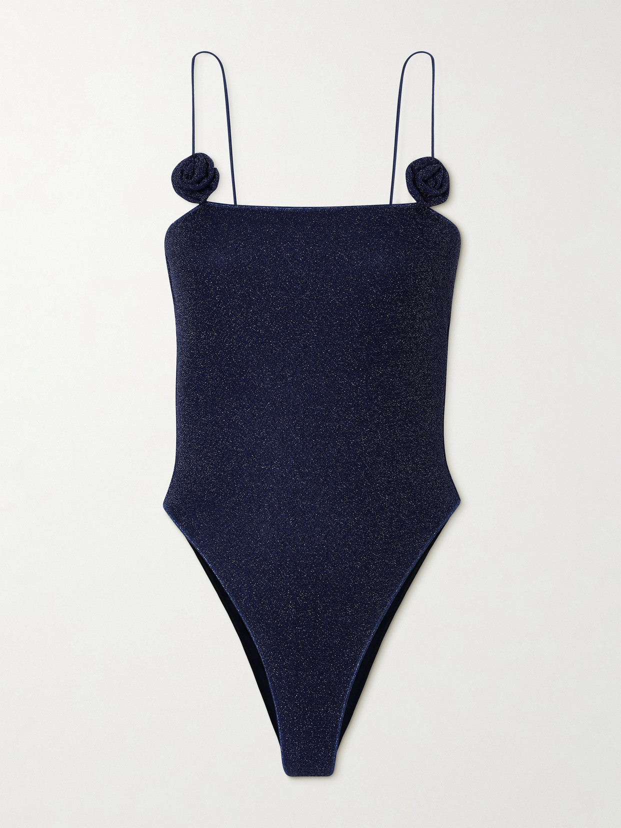 Oseree Lumière Rose Appliquéd Metallic Swimsuit In Blue