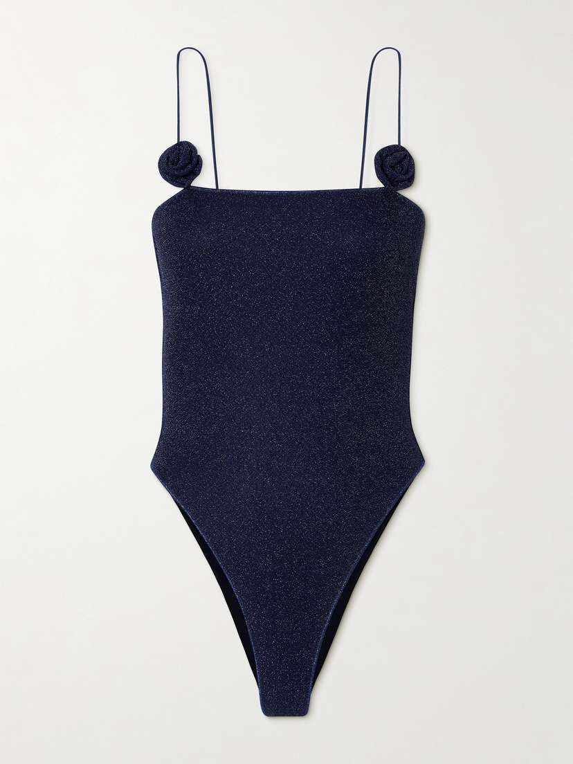 Oséree Lumière Rose Appliquéd Metallic Swimsuit