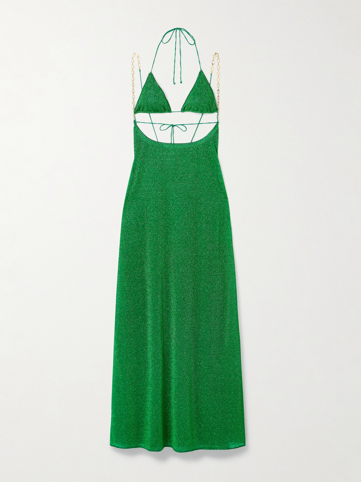 Oseree Lumière Cutout Chain-embellished Metallic Stretch-knit Maxi Dress In Unknown