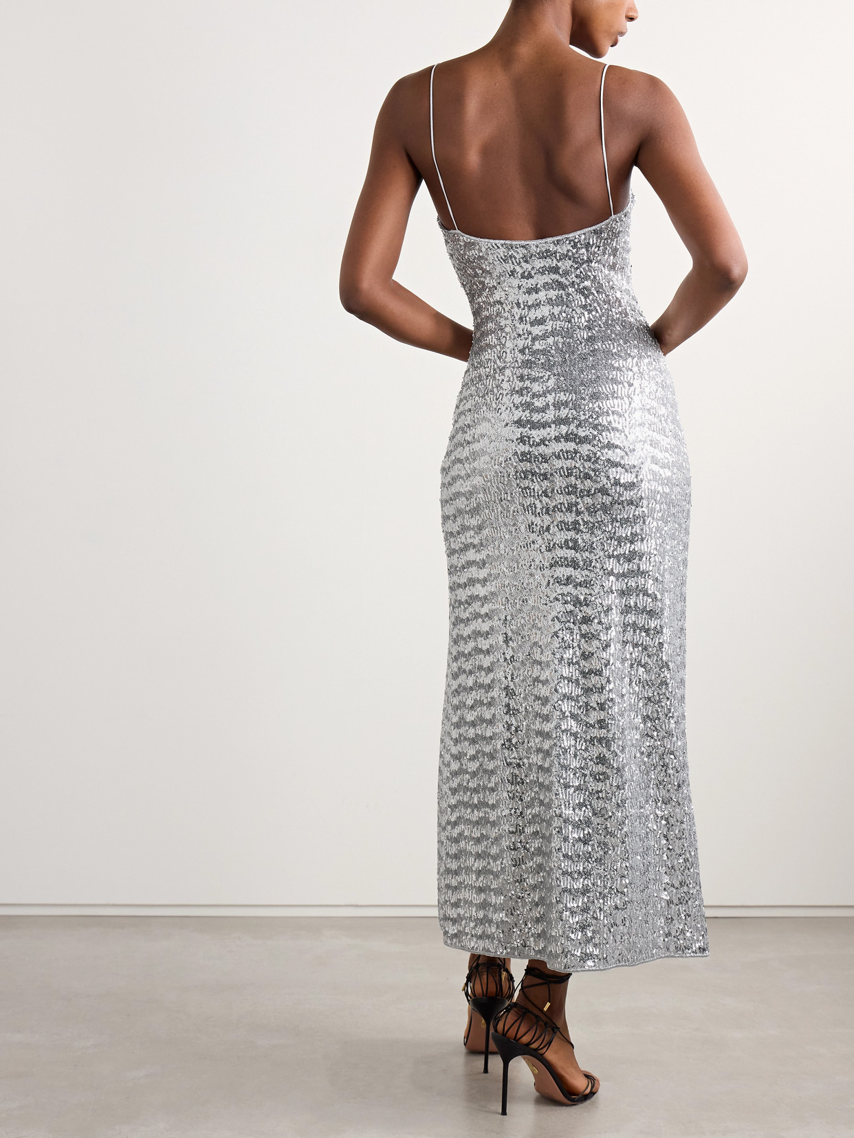 Oseree Sequin-embellished Stretch-mesh Maxi Dress In Silver